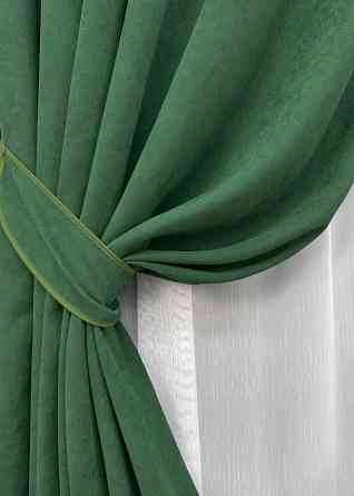 Комплект штор VR-Textil Микровелюр Petek 150х270 2шт и Тюль 600х270 1709ш-1153т Зеленый с белым 71-032/5 Киев