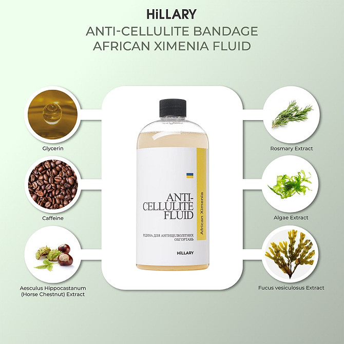Набір Антицелюлітні обгортання + рідина з олією ксименії Anti-cellulite African Ximenia (12 процедур) Hillary Вінниця - фото 11