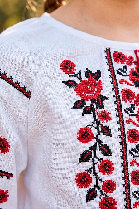 Вишиванка для дівчаток-підлітків лляна з довгим рукавом, біла  Юрма- Одяг Київ - фото 2