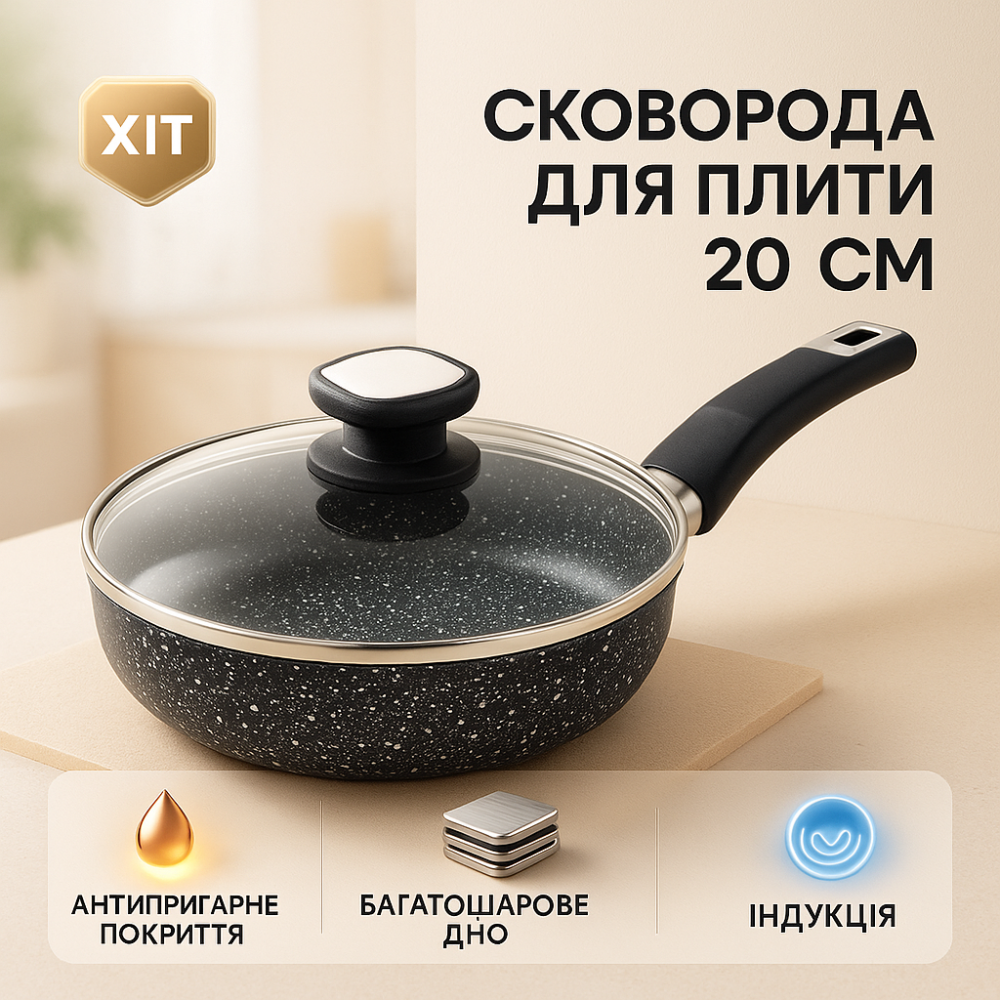 Качественные кухонные сковородки, Сковорода для жарки, Сковорода индукционная антипригарным покрытием PK-23 Львов - изображение 18