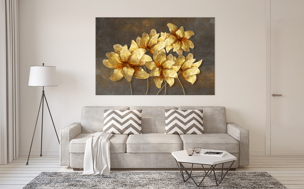 Картина холст у вітальню / спальню Золоті квіти   MLP_34  ( 60х30см ) Київ - фото 2
