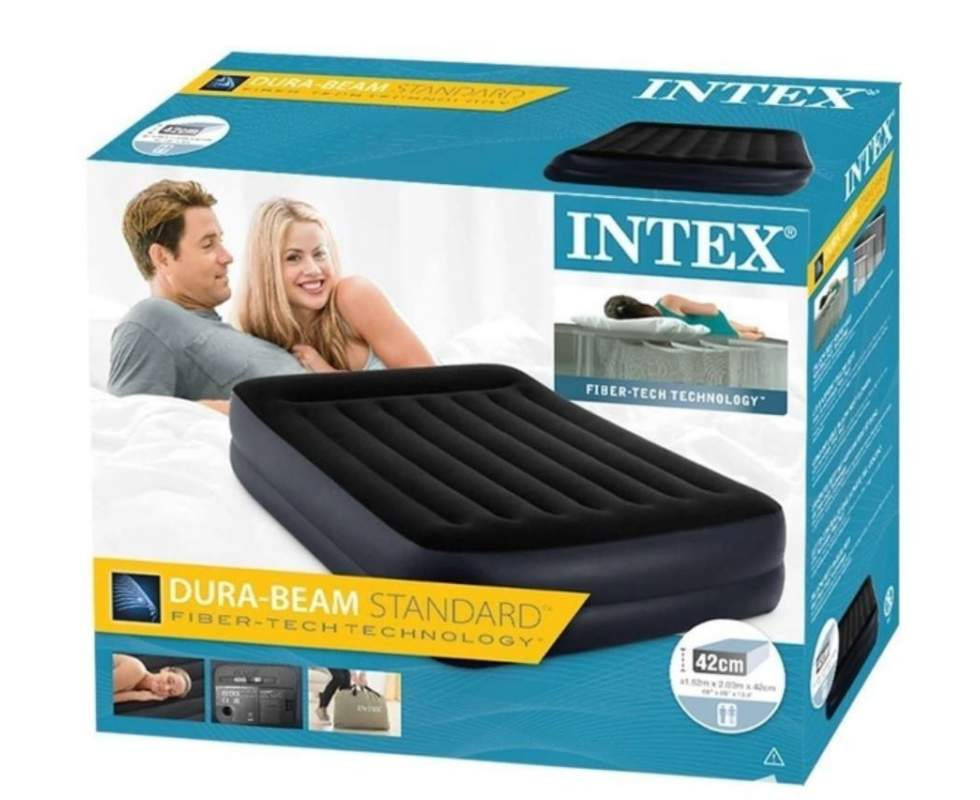 Надувне двоспальне ліжко Intex з вбудованим електронасосом та підголовником 203х152х42 см. Київ - фото 3