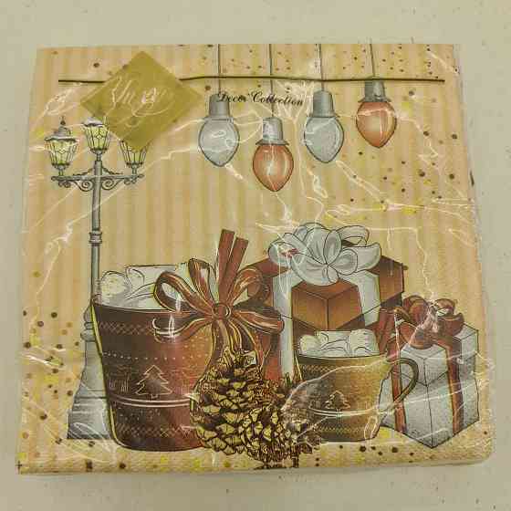 Новогодняя бумажная салфетка (ЗЗхЗЗ, 20шт) LuxyНГ Рождественский напиток(1225) (1 пачка) Харьков