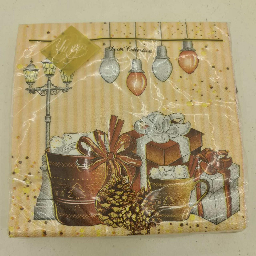 Новогодняя бумажная салфетка (ЗЗхЗЗ, 20шт) LuxyНГ Рождественский напиток(1225) (1 пачка) Харьков - изображение 4