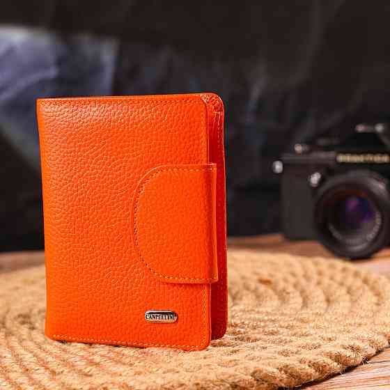 Уникальный вертикальный кошелек из натуральной кожи Оранжевый (CANPELLINI) Киев