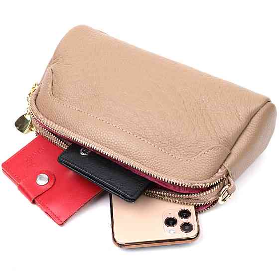 Жіноча сумка на два відділення з натуральної шкіри Vintage 22356 Бежева Київ