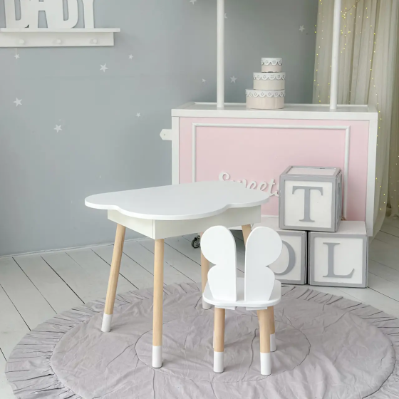 Дитячий столик Хмара з нішою та стільчиком Метелик (Білий) Вінниця