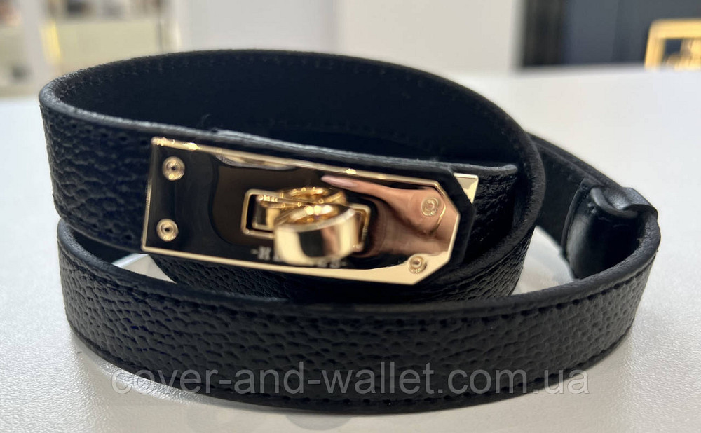 Модний жіночий ремінь чорного кольору з стильною пряжкою Kelly 20 мм Puos (шкіра) Київ - фото 7