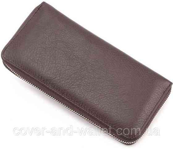 Коричневый кожаный кошелек клатч на молнии с ремешком ST Leather Киев