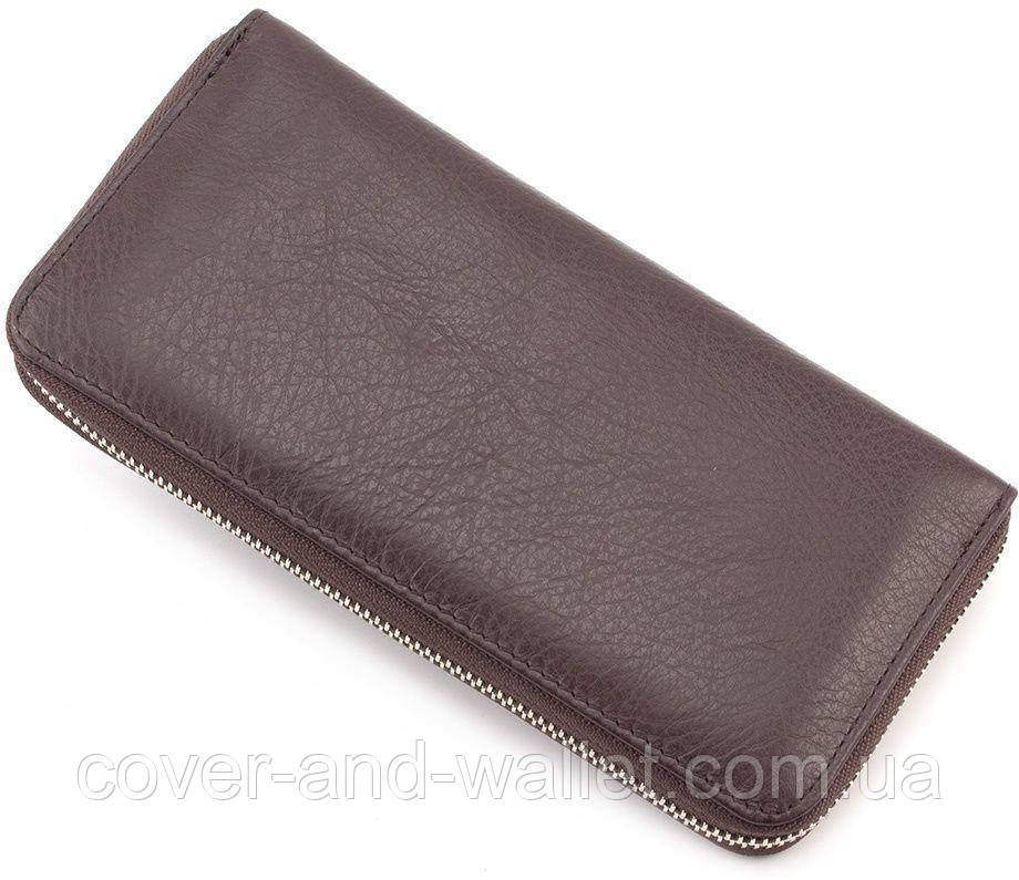Коричневый кожаный кошелек клатч на молнии с ремешком ST Leather Киев - изображение 2