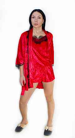 Велюровая пижама с халатом Бежевый S/M Харьков