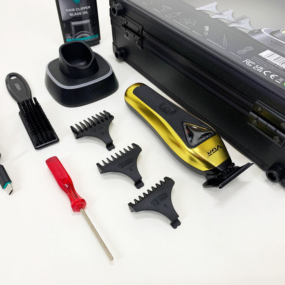 Професійна акумуляторна машинка для стрижки VGR, Машинка для стрижки волосся з різними насадками GN-55 Львів - фото 14