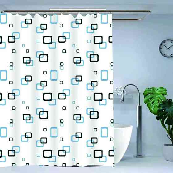 Шторка для ванної Zerix SCP-002-180x180 з PEVA (поліетиленвінілацетату) (Візерунок "Квадрати" синьо-блакитні) (ZX5001) Київ