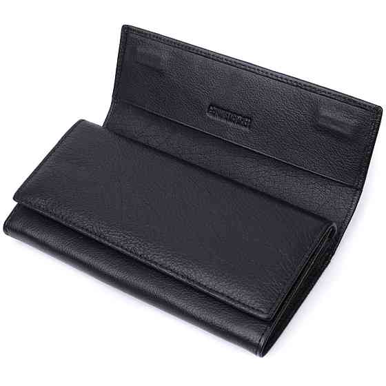 Функциональный женский кошелек с двумя клапанами из натуральной кожи ST Leather 22696 Черный Киев