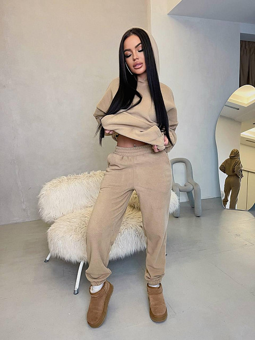 Женский теплый прогулочный костюм двойка: худи и штаны двусторонний флис Беж, 46/48 Одесса - изображение 8