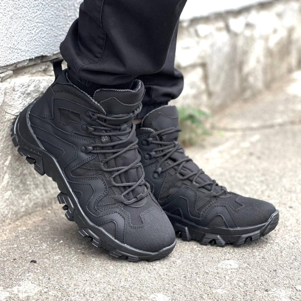 Тактичні шкіряні черевики чорні, демісезонні, водонепроникні, утеплені, міцні, прошиті, для чоловіків Львів - фото 10
