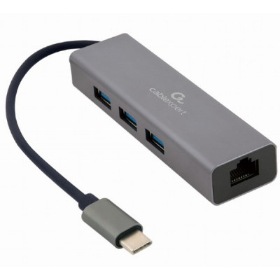 Концентратор Cablexpert Type-С to Gigabit Ethernet, 3 Ports USB 3.1 Gen1 (5 Gbps) (A-CMU3-LAN-01) Вінниця - фото 1