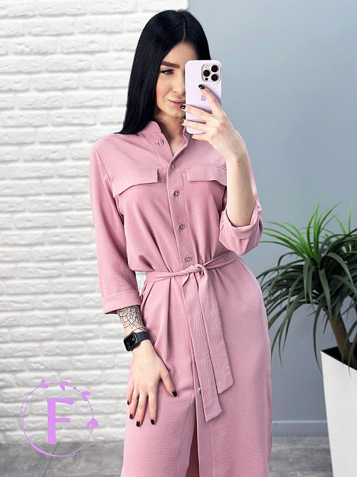 Длинное платье-рубашка с поясом Marcella 42-44, Фрезовый Киев - изображение 2