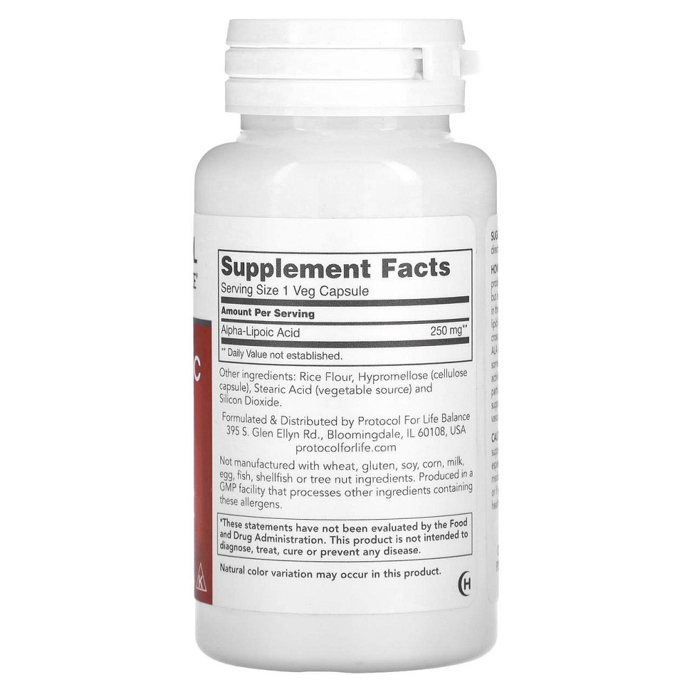Альфа-ліпоєва кислота  Protocol for Life Balance  Alpha-Lipoic Acid 250 мг 90 вег капс Київ - фото 2