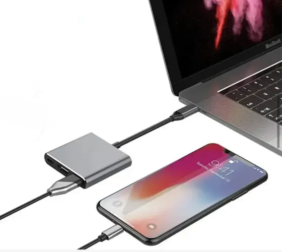 Перехідник адаптер 3в1 із Type-C на HDMI, USB, USB-C / Конвертер Full HD, 1080p, 4K, 2K, UHD Запоріжжя