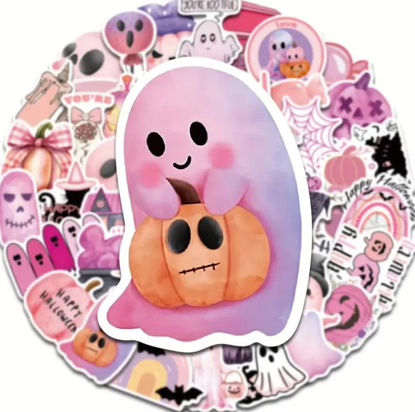 Набір милих рожевих вінілових наклейок на Хеллоуїн,набір наклейок з кажанами , гарбузами, привидами, Київ - фото 2