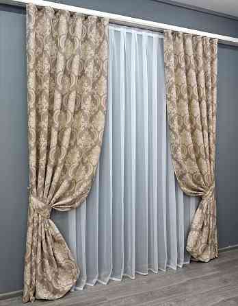 Комплект готовых штор VR-Textil Лен Корона Мария № 1269ш Капучино с бежевым 150х270 см 2 шт (33-0098) Киев