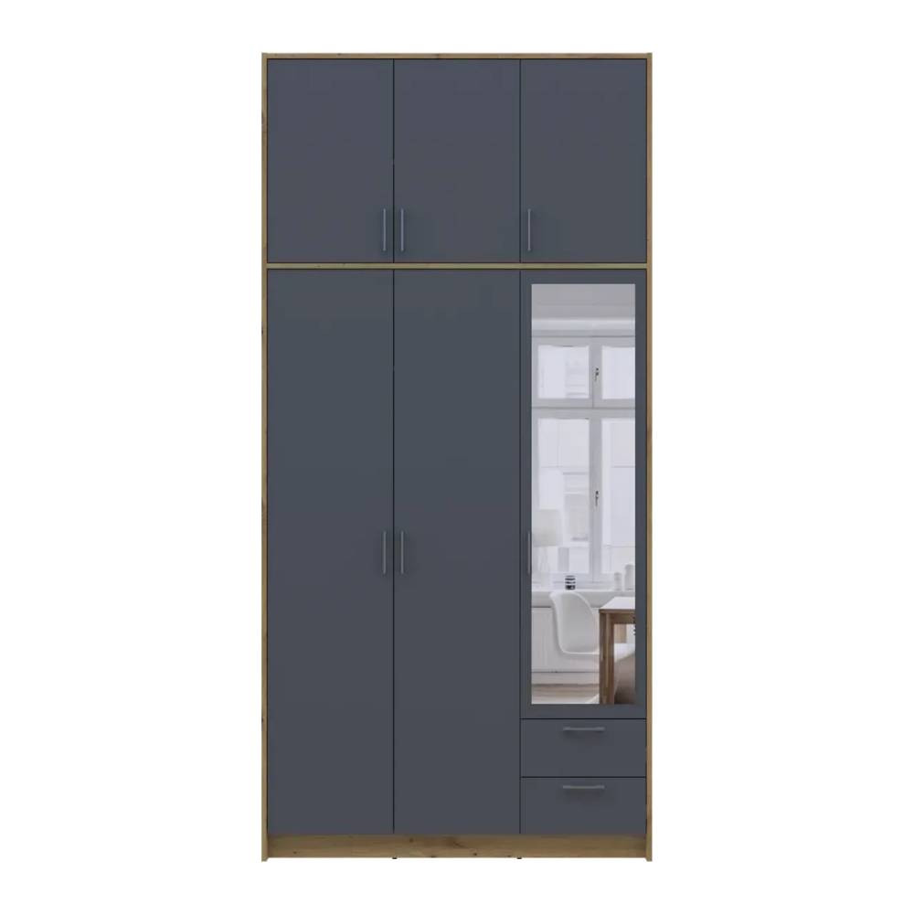 Шафа для одягу Doros Ронді з високою антресоллю і дзеркалом Дуб Артизан/Графіт 3 ДСП 121х52х260 (DRS-011875) Львів - фото 5