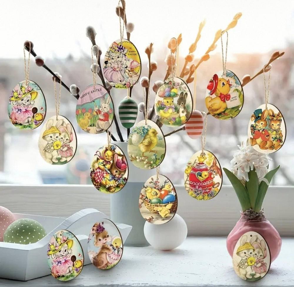 Великодні підвісні прикраси 12 шт Сміла - фото 1