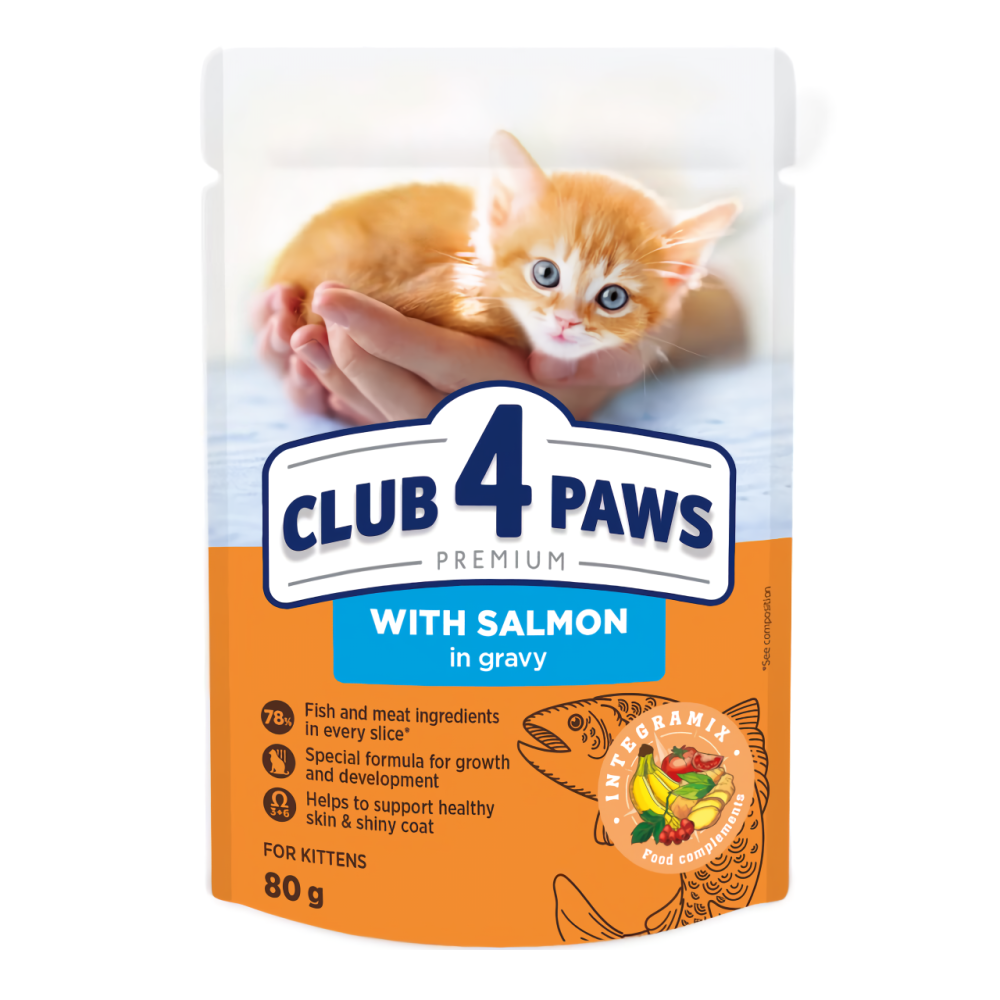 Полнорационный консервированный корм для котят CLUB 4 PAWS (Клуб 4 Лапы) Премиум с лососем в соусе, 80 г Винница - изображение 1