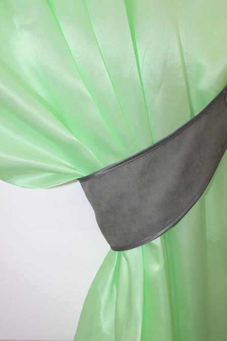 Кухонні штори VR-Textil № 073к з ламбрекеном і підхватами салатовий з сірим 290х170 см (52-0272) Київ - фото 3