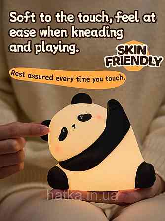 Нічник дитячий силіконовий сенсорний Панда Кунг-фу VALESO A038 для спальні акумуляторний біло-чорний Київ