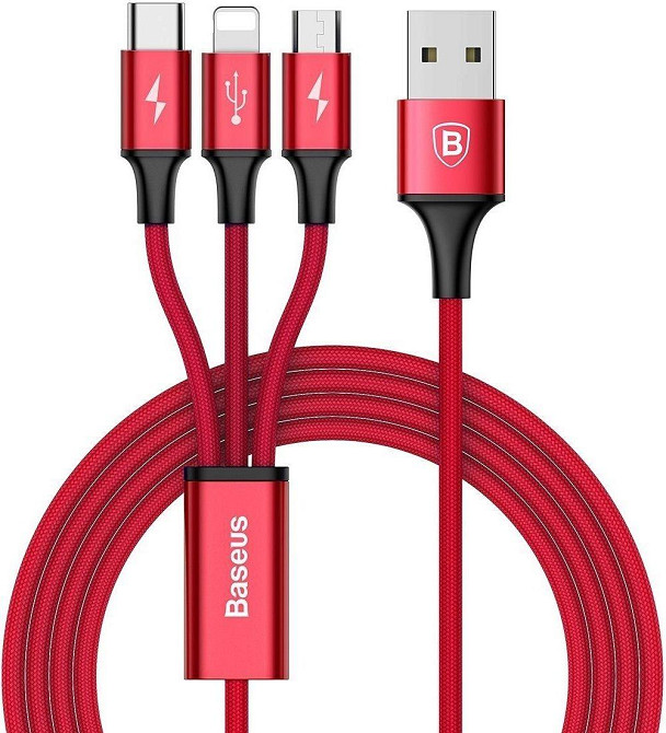 Кабель BASEUS 3in1 CAMLT-SU09 1.2M красный Киев - изображение 1