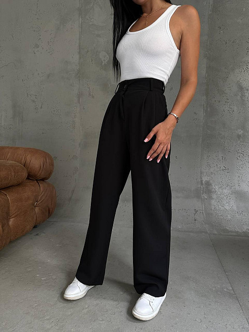 Жіночі базові штани палаццо костюмка Чорний, 42/44 Одеса - фото 9