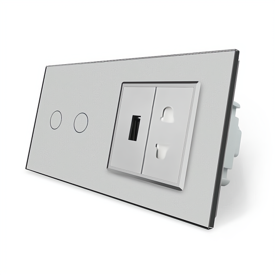 LIVOLO Сенсорний вимикач 2 сенсора 1 USB 1 розетка універсальна Livolo сірий скло (VL-C702/C7US Киев