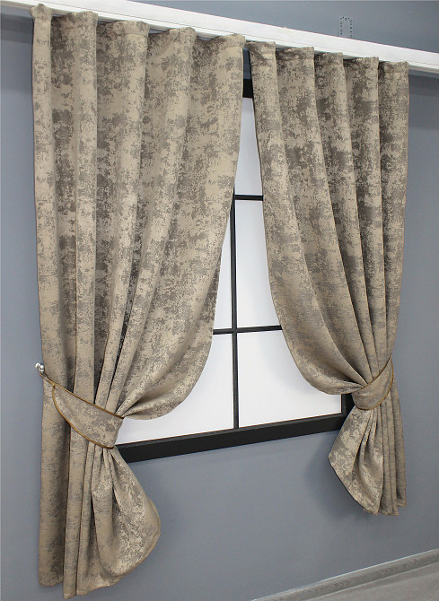 Комплект коротких штор VR-Textil Жаккард Sultan YL № 1208ш Бжево-серый 130х170 см 2 шт (35-0009) Киев - изображение 2