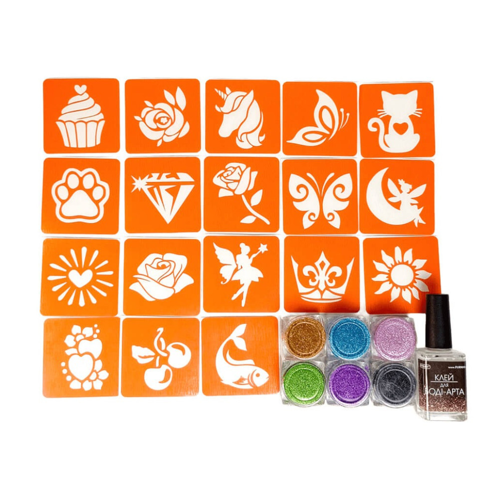 Набір для біо-тату "Для дівчаток #4 - гліттер" set-girls-4-glitter 18 трафаретів Вінниця - фото 2