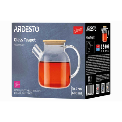 Заварник Ardesto Gemini боросилікатне скло бамбук прозорий 600мл (AR3006GBM) Вінниця - фото 9