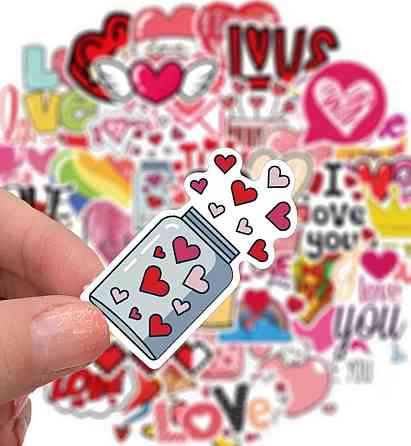Наклейки Love цветные мультяшные сердца 50 шт виниловые набор Киев