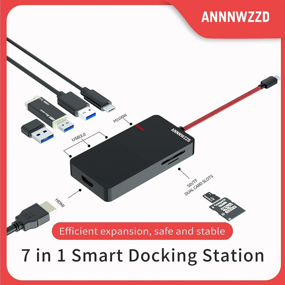 Док-станция 7в1, USB-C хаб с HDMI 4K, USB 3.0, кардридерами SD/TF, PD зарядкой 100W черный HUB Type-C PD 100Вт Киев - изображение 2