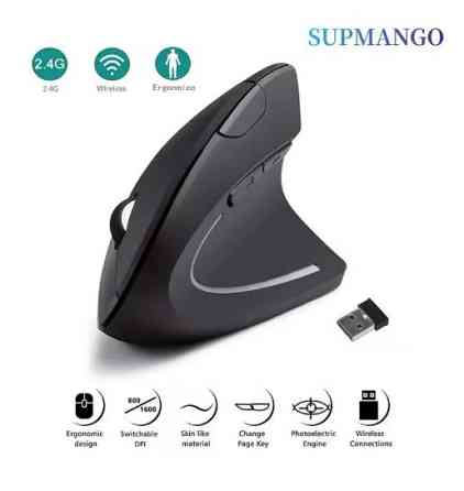 Беспроводная вертикальная компьютерная мышь SUPMANGO 1600 DPI 6 кнопок Черная Запорожье