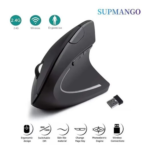 Беспроводная вертикальная компьютерная мышь SUPMANGO 1600 DPI 6 кнопок Черная Запорожье - изображение 4