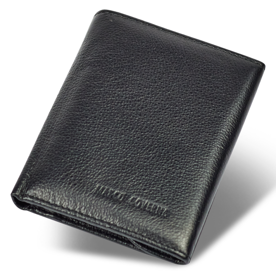 Черный мужской кошелек вертикального типа из натуральной кожи на магните Marco Coverna MC-1286 Киев