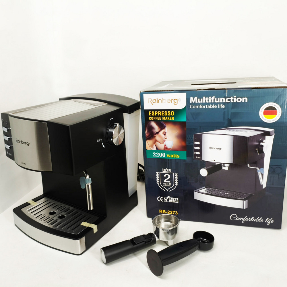 Кавомашина рожкова еспресо Rainberg RB-2273 2200Вт з капучинатором 1.6л, напівавтоматична кавоварка GP-76 Львів - фото 3
