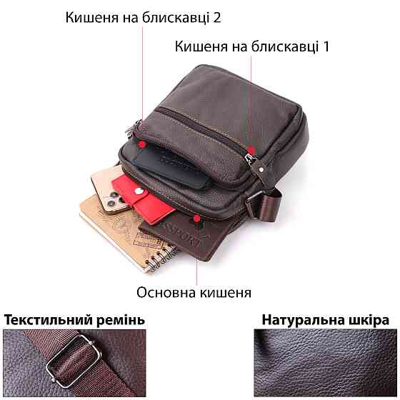 Сумка мужская Vintage 20687 кожаная Коричневый Киев