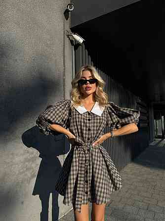 Жіноча стильна сукня у клітинку з білим коміром турецька байка Одеса