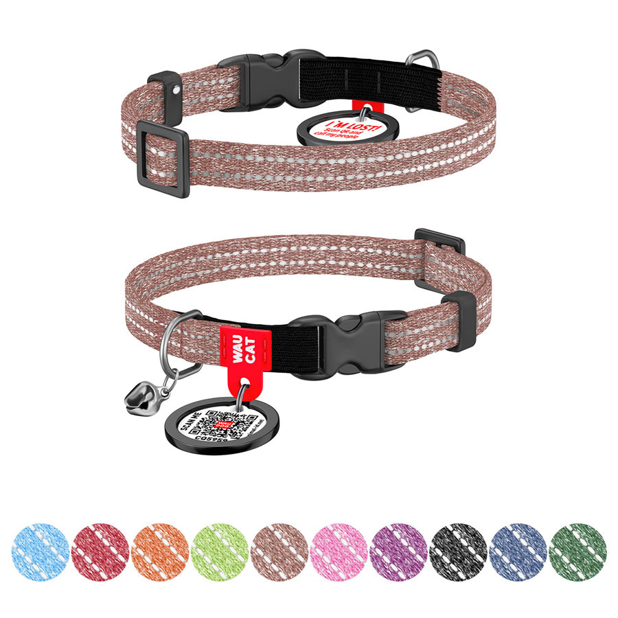 Нашийник для котів з відновленої бавовни WAUCAT Re-cotton з QR паспортом, світловідбиваючий, пл Коломыя - изображение 1
