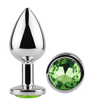 Анальна пробка з кристалом EGZO - Silver Round Plug Green size M Sex Aura Київ