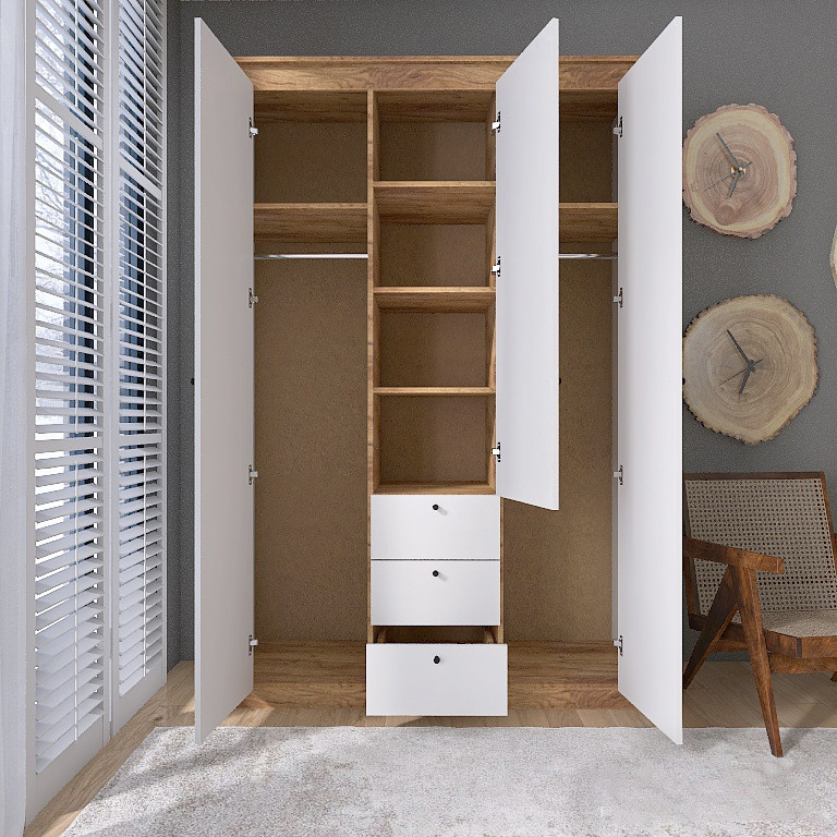 Шафа тридверна Еверест Нордік-1400 Білий + Дуб крафт золотий (DTM-5537) Львів - фото 5