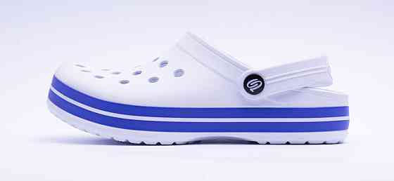 Крокси білі жіночі, сабо медичні, синя окантовка Одеса