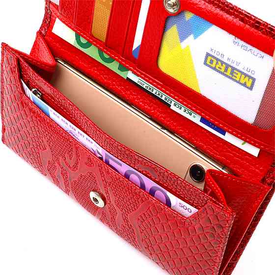 Лаковане жіноче портмоне з натуральної шкіри з тисненням під змію Червоний (CANPELLINI) Київ